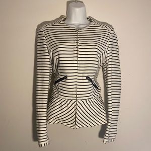 Zara Navy blue & white peplum zipper front jacket